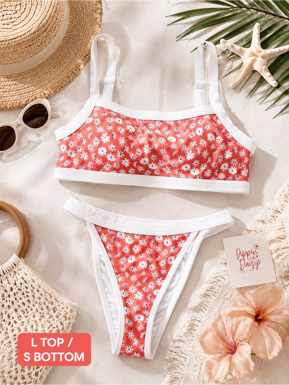 Dippin' Daisy's Coral Daisy Print Bandeau Bralette size large